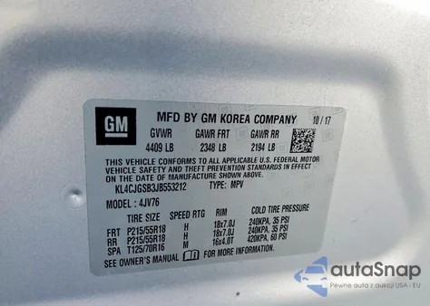 2018 Buick Encore Essence z USA, uszkodzony, nr VIN KL4CJGSB3JB553212